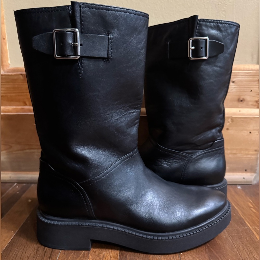 Vince Black Leather Mid-Calf Boots - Picture 3 of 5